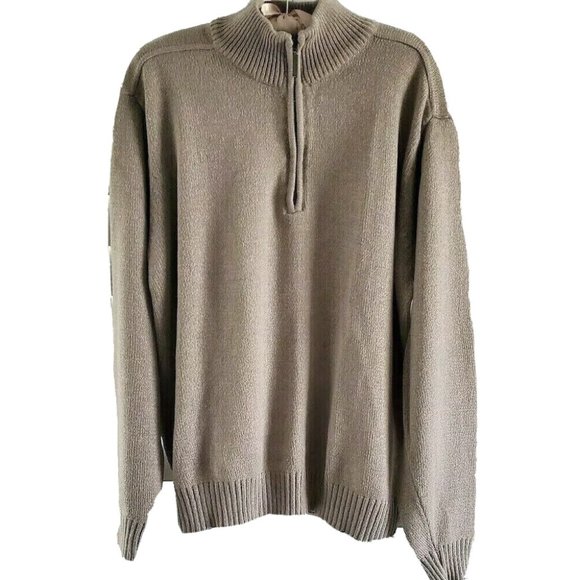 Oscar De La Renta Sweater Mens L Pullover Hipster 1/4 Zip Knit Brown Light - Picture 1 of 7